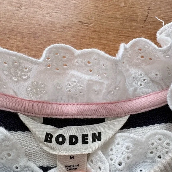 Boden Navy and White Lace Trim crew neck sweatshirt - Picture 5 of 7